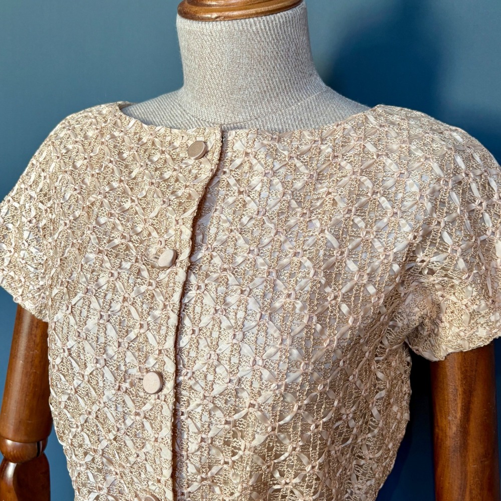 Vintage 1950s Elaine Terry California Dress | Sz 0-2 | Blush Brocade Wedding